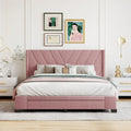 Lit de rangement Queen Size, plateforme capitonnée en lin avec 3 tiroirs