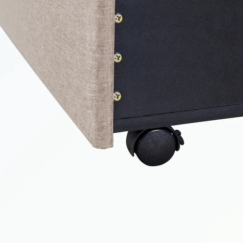 Lit de rangement Queen Size, plateforme capitonnée en lin avec 3 tiroirs