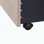 Lit de rangement Queen Size, plateforme capitonnée en lin avec 3 tiroirs