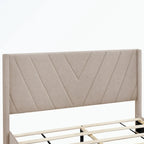Lit de rangement Queen Size, plateforme capitonnée en lin avec 3 tiroirs