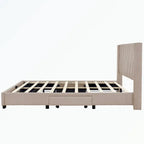 Lit de rangement Queen Size, plateforme capitonnée en lin avec 3 tiroirs