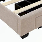 Lit de rangement Queen Size, plateforme capitonnée en lin avec 3 tiroirs