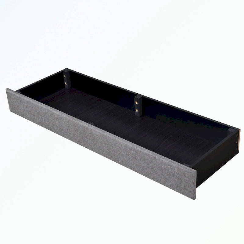 Lit de rangement Queen Size, plateforme capitonnée en lin avec 3 tiroirs
