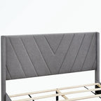 Lit de rangement Queen Size, plateforme capitonnée en lin avec 3 tiroirs