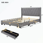 Lit de rangement Queen Size, plateforme capitonnée en lin avec 3 tiroirs