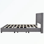 Lit de rangement Queen Size, plateforme capitonnée en lin avec 3 tiroirs