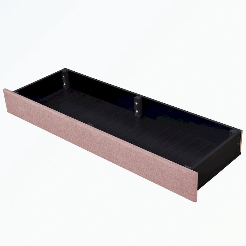 Lit de rangement Queen Size, plateforme capitonnée en lin avec 3 tiroirs
