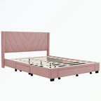 Lit de rangement Queen Size, plateforme capitonnée en lin avec 3 tiroirs