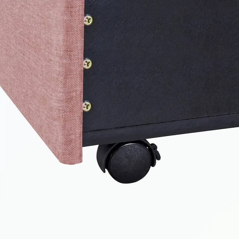 Lit de rangement Queen Size, plateforme capitonnée en lin avec 3 tiroirs