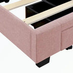 Lit de rangement Queen Size, plateforme capitonnée en lin avec 3 tiroirs