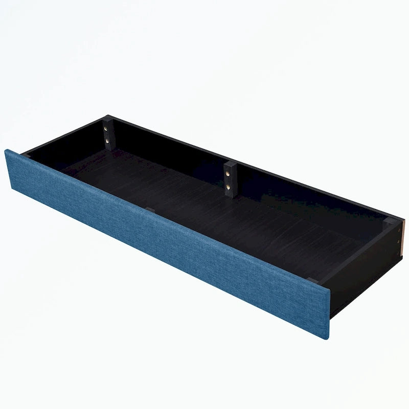 Lit de rangement Queen Size, plateforme capitonnée en lin avec 3 tiroirs