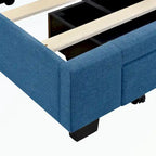 Lit de rangement Queen Size, plateforme capitonnée en lin avec 3 tiroirs
