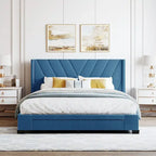 Lit de rangement Queen Size, plateforme capitonnée en lin avec 3 tiroirs
