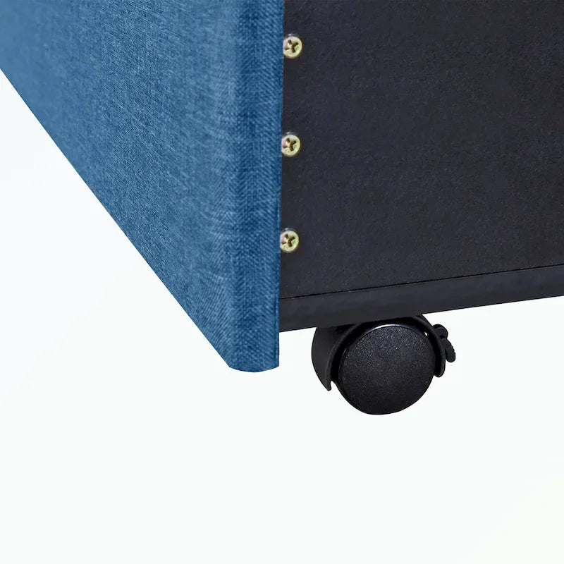 Lit de rangement Queen Size, plateforme capitonnée en lin avec 3 tiroirs