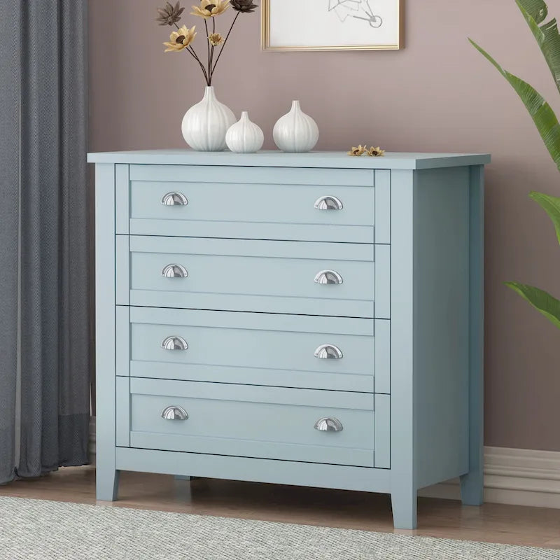 Commode de chambre moderne avec cadre en bois massif, buffet rétro avec poignée coquille