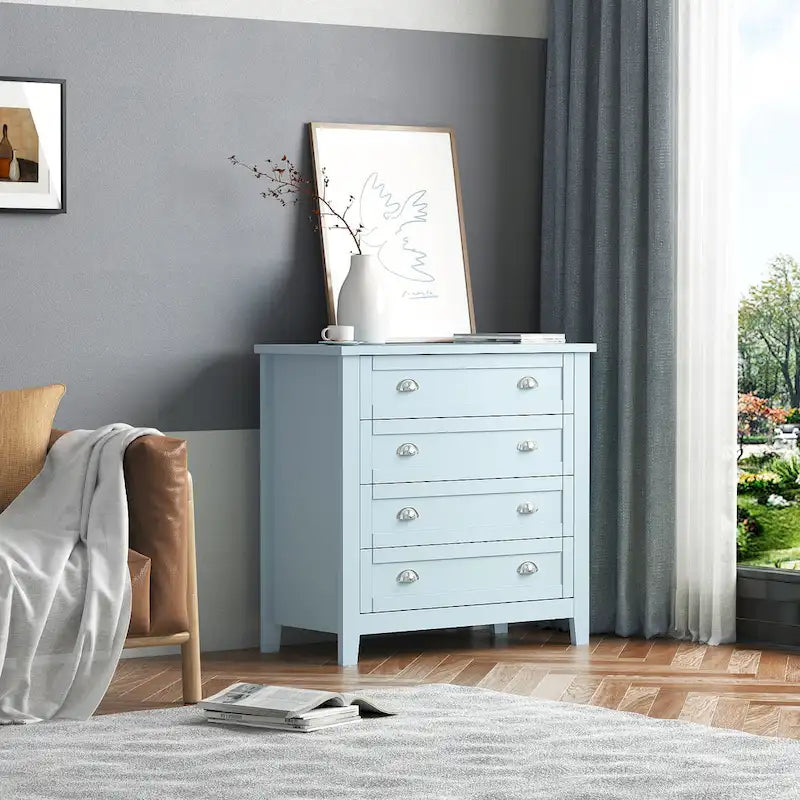Commode de chambre moderne avec cadre en bois massif, buffet rétro avec poignée coquille
