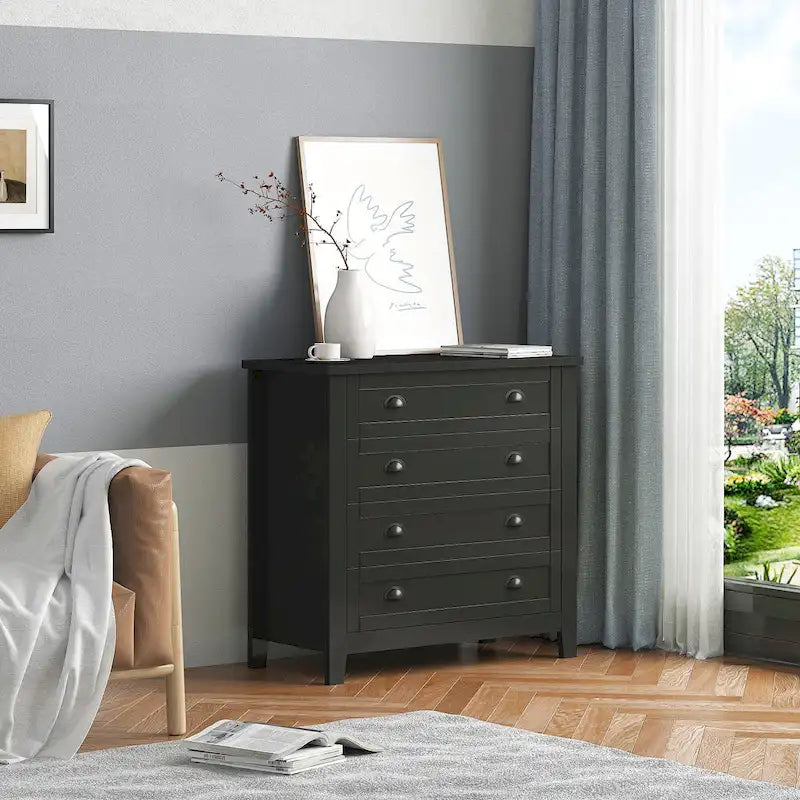 Commode de chambre moderne avec cadre en bois massif, buffet rétro avec poignée coquille