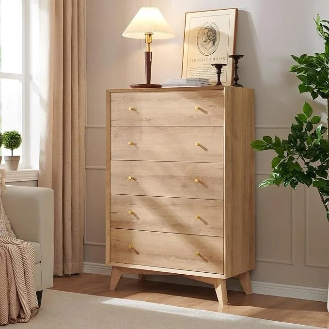 Commode 5 tiroirs en bois style Mid-Century Modern