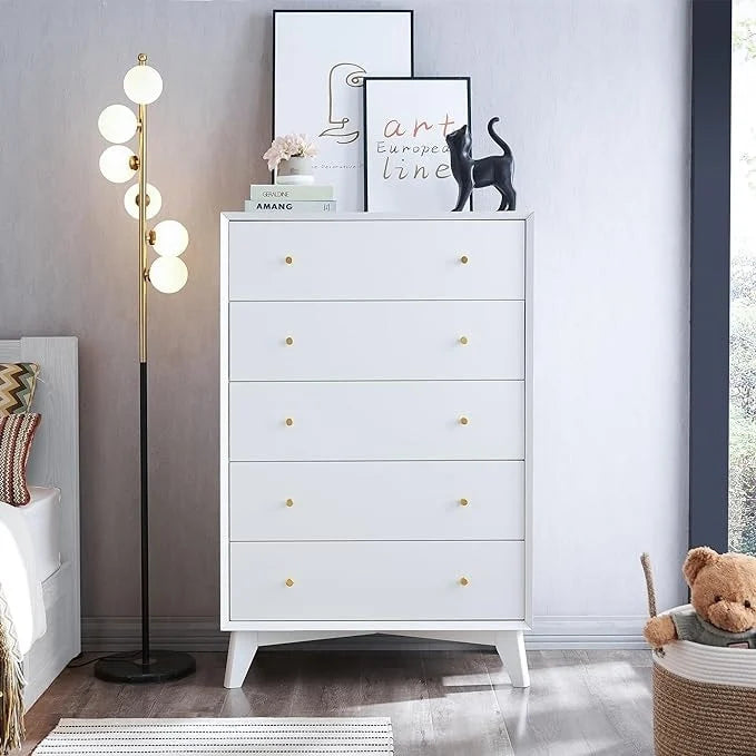 Commode 5 tiroirs en bois style Mid-Century Modern