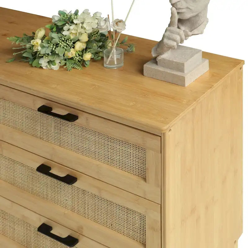 Commode haute en bambou à 6 tiroirs, Meuble de rangement long