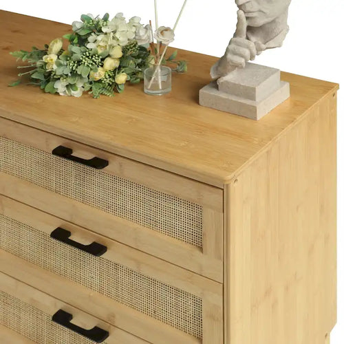Commode haute en bambou à 6 tiroirs, Meuble de rangement long