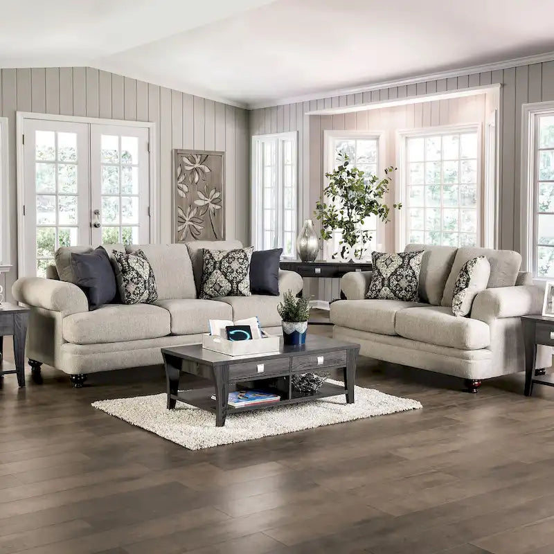 Canapé T-Cushion Frane transitionnel en chenille beige par