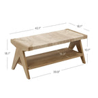 Banc Bohème Beacon avec rangement à chaussures, banc d'entrée ou de bout de lit en jonc de mer avec cadre en bois massif