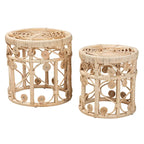 Tables d'appoint gigognes Bowie modernes bohèmes en rotin naturel marron - Lot de 2