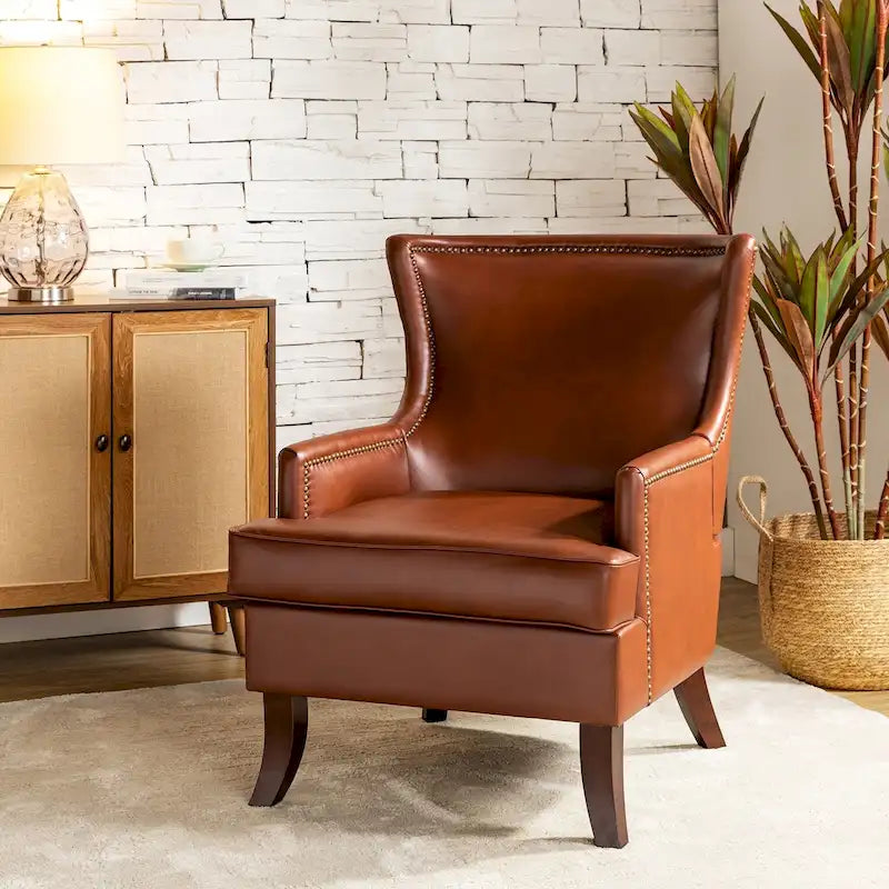 Fauteuil Angeles ergonomique moderne du milieu du siècle en cuir végétalien avec dossier ailé par