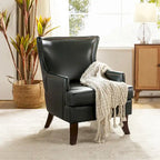 Fauteuil Angeles ergonomique moderne du milieu du siècle en cuir végétalien avec dossier ailé par
