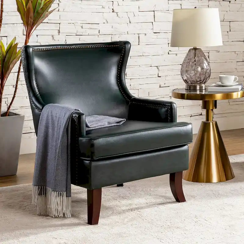 Fauteuil Angeles ergonomique moderne du milieu du siècle en cuir végétalien avec dossier ailé par