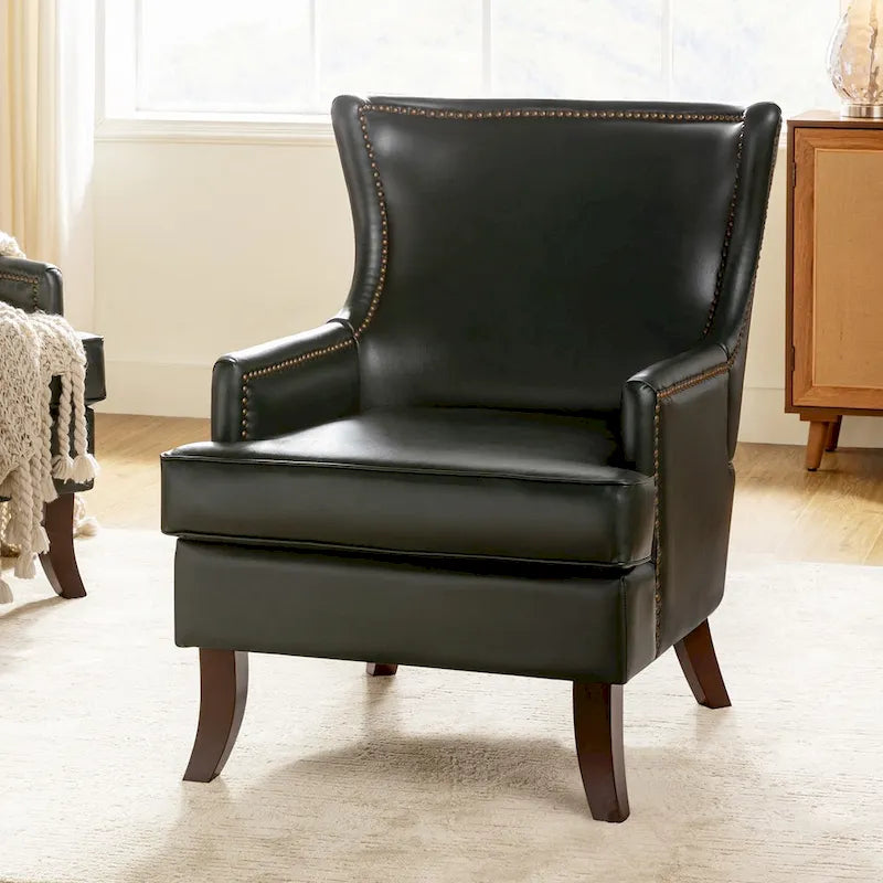 Fauteuil Angeles ergonomique moderne du milieu du siècle en cuir végétalien avec dossier ailé par