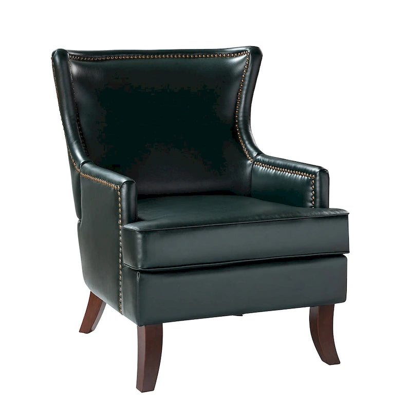 Fauteuil Angeles ergonomique moderne du milieu du siècle en cuir végétalien avec dossier ailé par