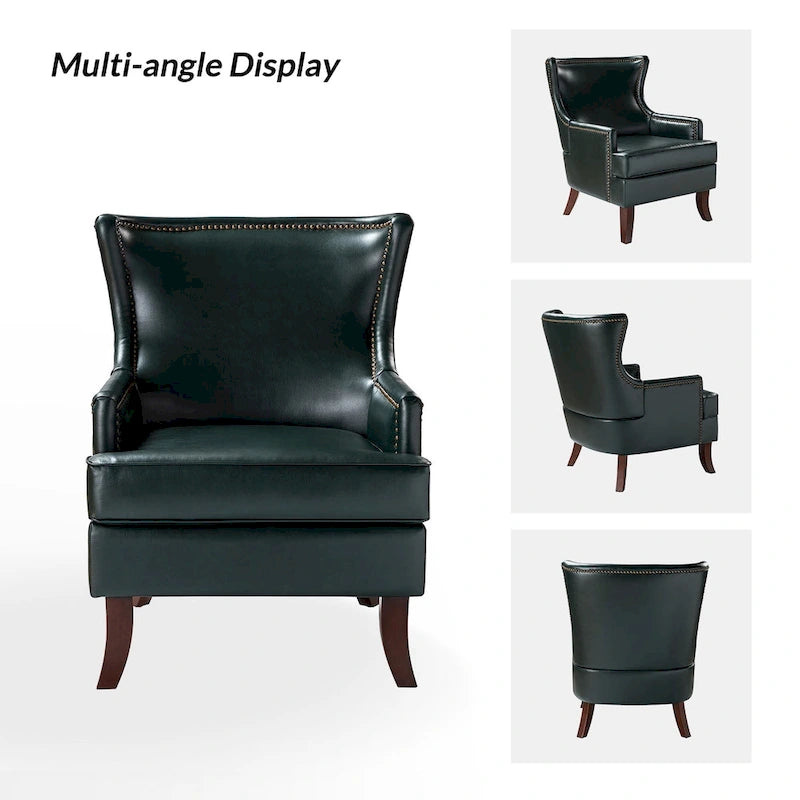 Fauteuil Angeles ergonomique moderne du milieu du siècle en cuir végétalien avec dossier ailé par