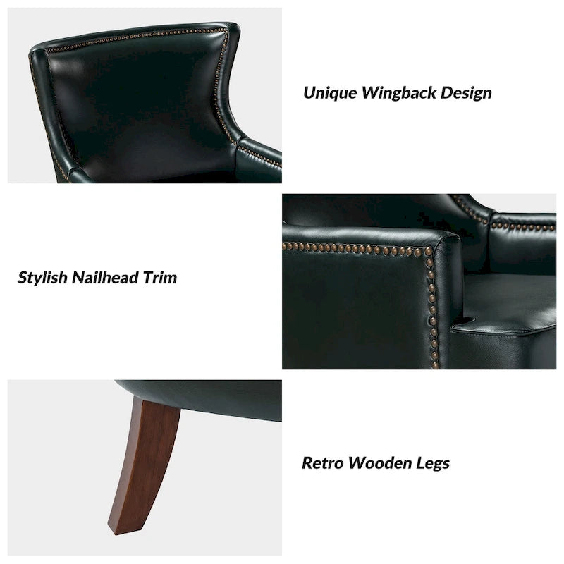 Fauteuil Angeles ergonomique moderne du milieu du siècle en cuir végétalien avec dossier ailé par