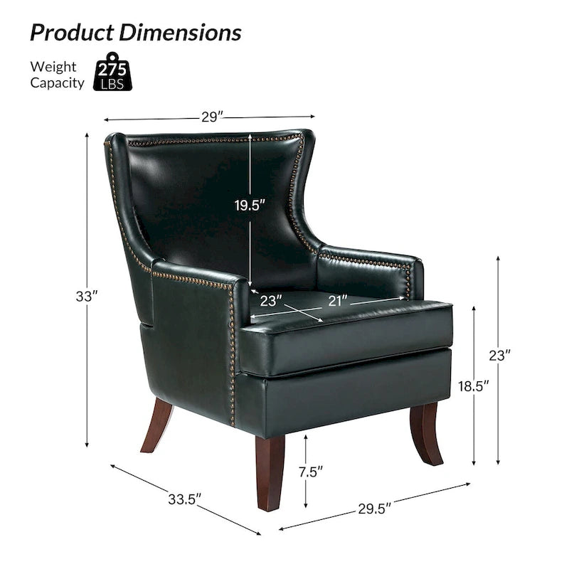 Fauteuil Angeles ergonomique moderne du milieu du siècle en cuir végétalien avec dossier ailé par