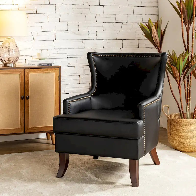 Fauteuil Angeles ergonomique moderne du milieu du siècle en cuir végétalien avec dossier ailé par
