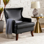 Fauteuil Angeles ergonomique moderne du milieu du siècle en cuir végétalien avec dossier ailé par