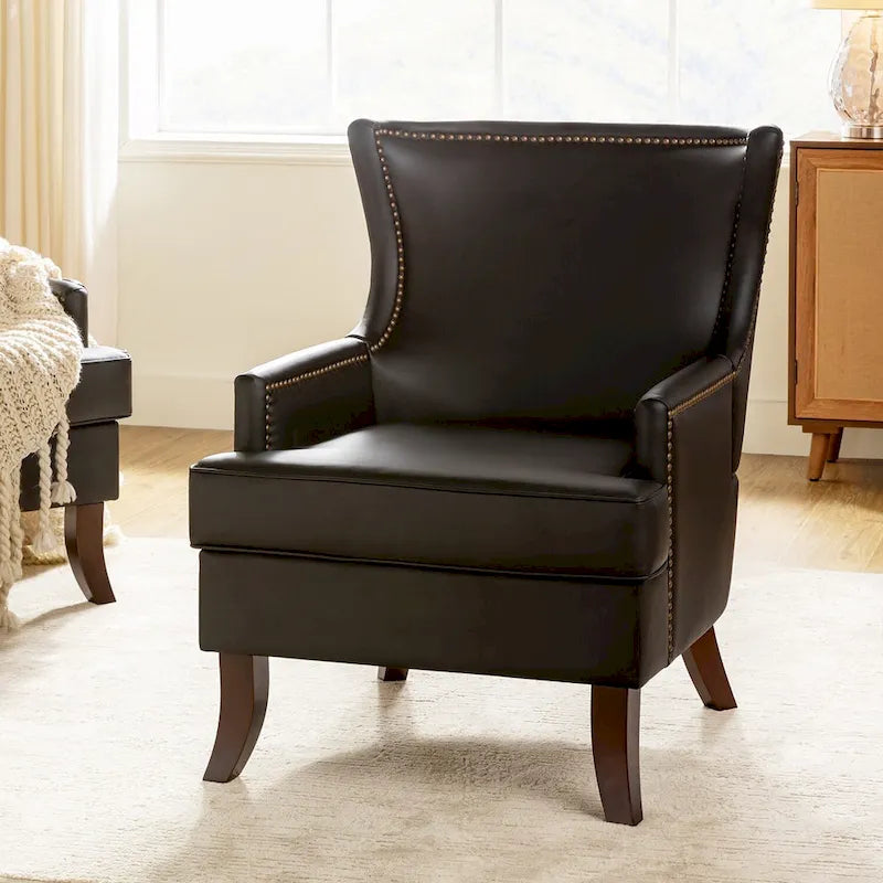 Fauteuil Angeles ergonomique moderne du milieu du siècle en cuir végétalien avec dossier ailé par