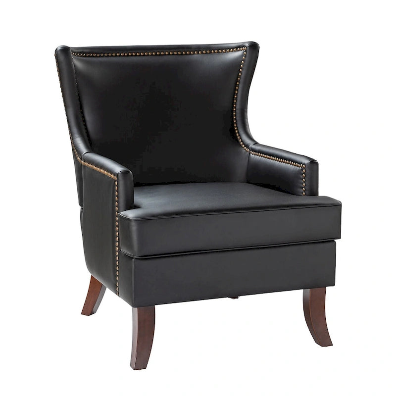 Fauteuil Angeles ergonomique moderne du milieu du siècle en cuir végétalien avec dossier ailé par