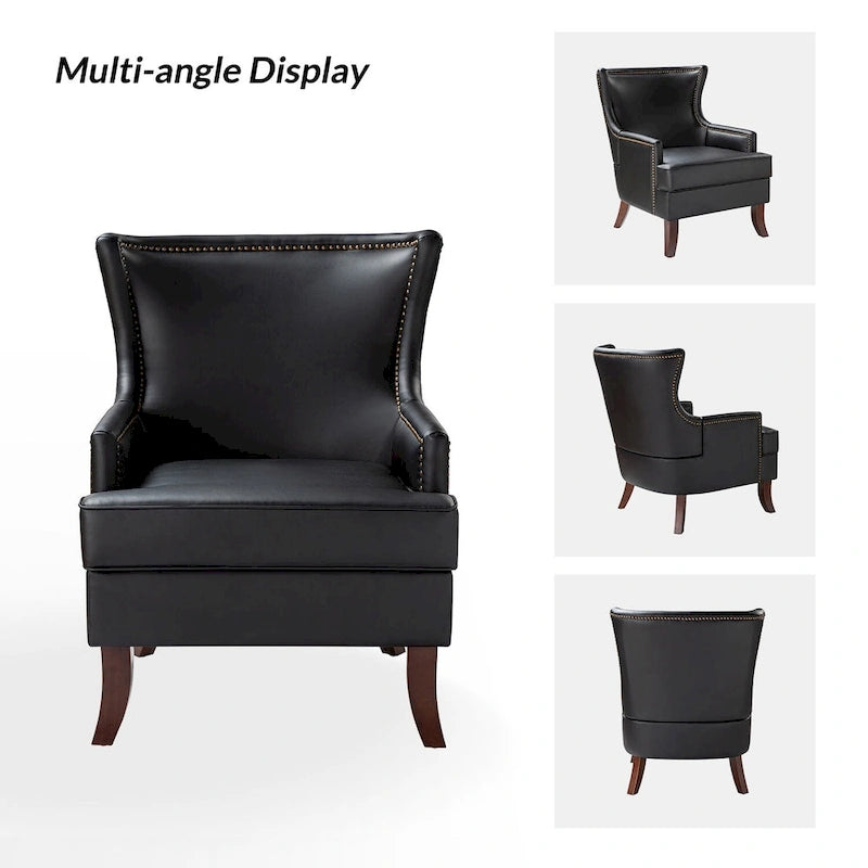 Fauteuil Angeles ergonomique moderne du milieu du siècle en cuir végétalien avec dossier ailé par
