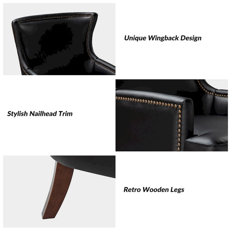 Fauteuil Angeles ergonomique moderne du milieu du siècle en cuir végétalien avec dossier ailé par