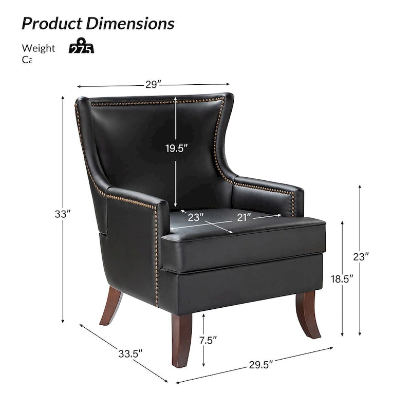 Fauteuil Angeles ergonomique moderne du milieu du siècle en cuir végétalien avec dossier ailé par