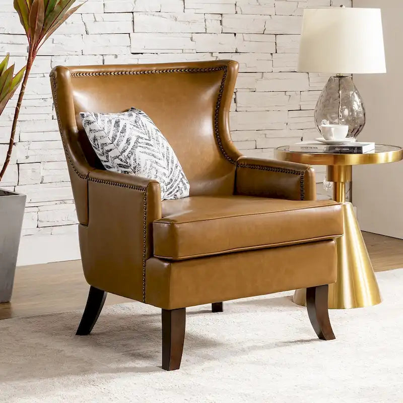 Fauteuil Angeles ergonomique moderne du milieu du siècle en cuir végétalien avec dossier ailé par