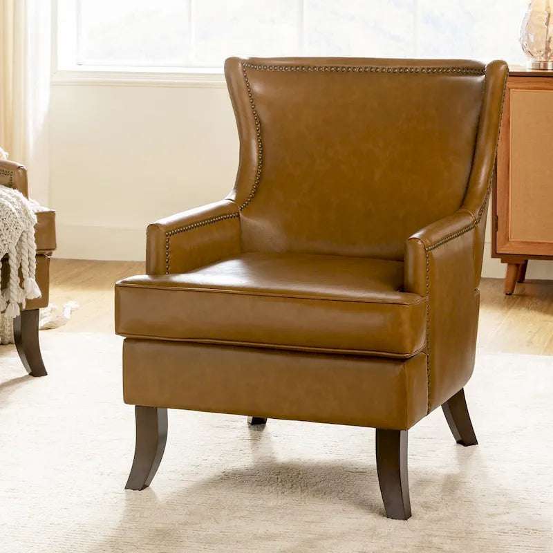 Fauteuil Angeles ergonomique moderne du milieu du siècle en cuir végétalien avec dossier ailé par