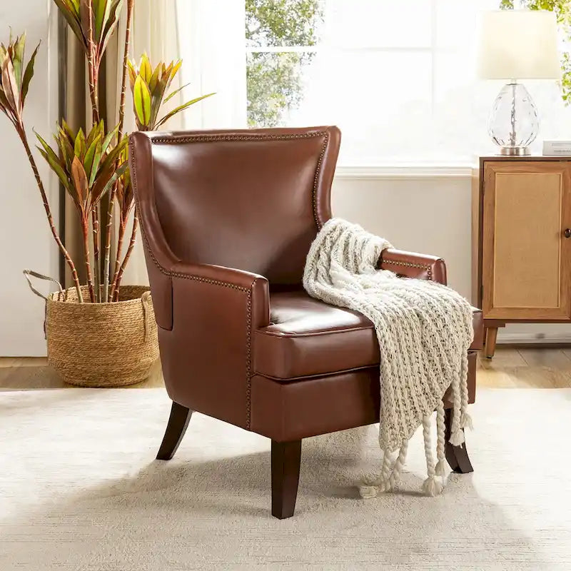 Fauteuil Angeles ergonomique moderne du milieu du siècle en cuir végétalien avec dossier ailé par