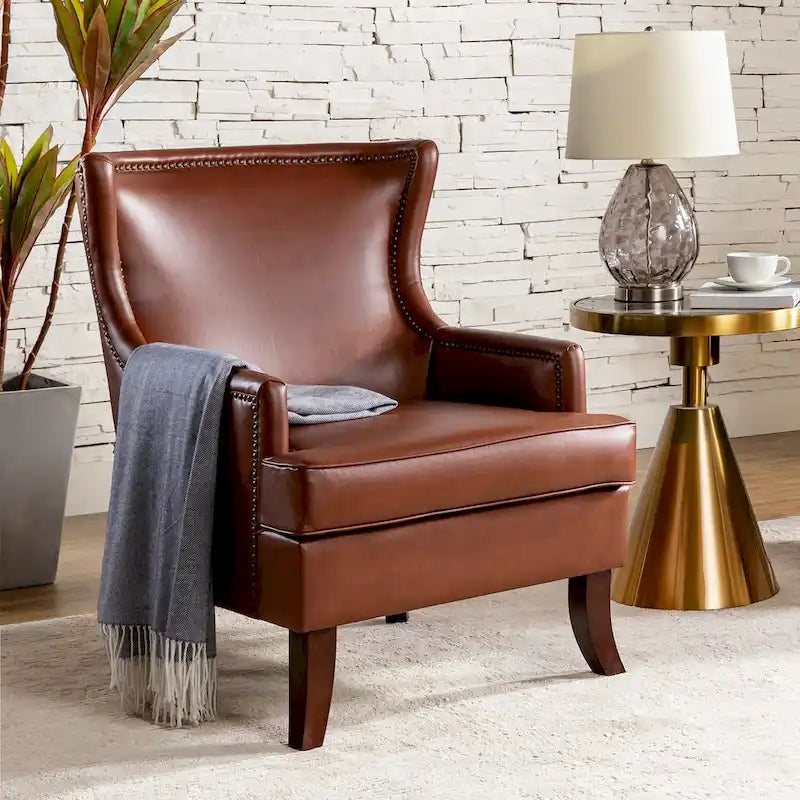 Fauteuil Angeles ergonomique moderne du milieu du siècle en cuir végétalien avec dossier ailé par