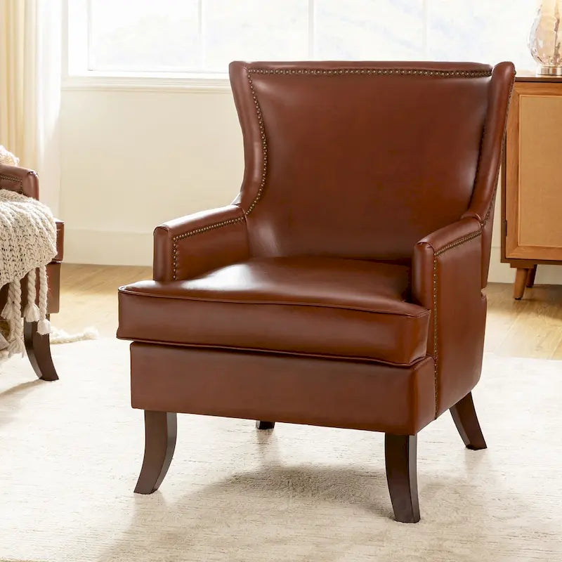 Fauteuil Angeles ergonomique moderne du milieu du siècle en cuir végétalien avec dossier ailé par