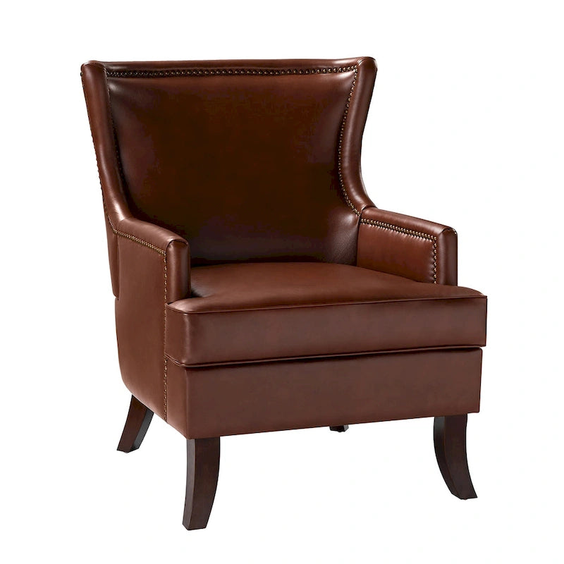 Fauteuil Angeles ergonomique moderne du milieu du siècle en cuir végétalien avec dossier ailé par