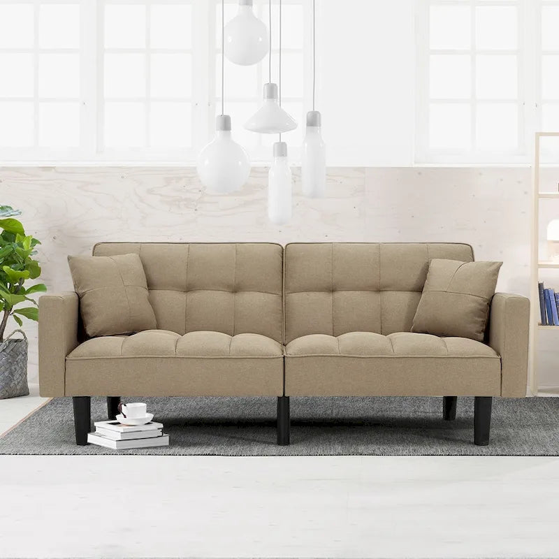 Canapé-lit futon convertible capitonné moderne de 74 po avec 2 oreillers